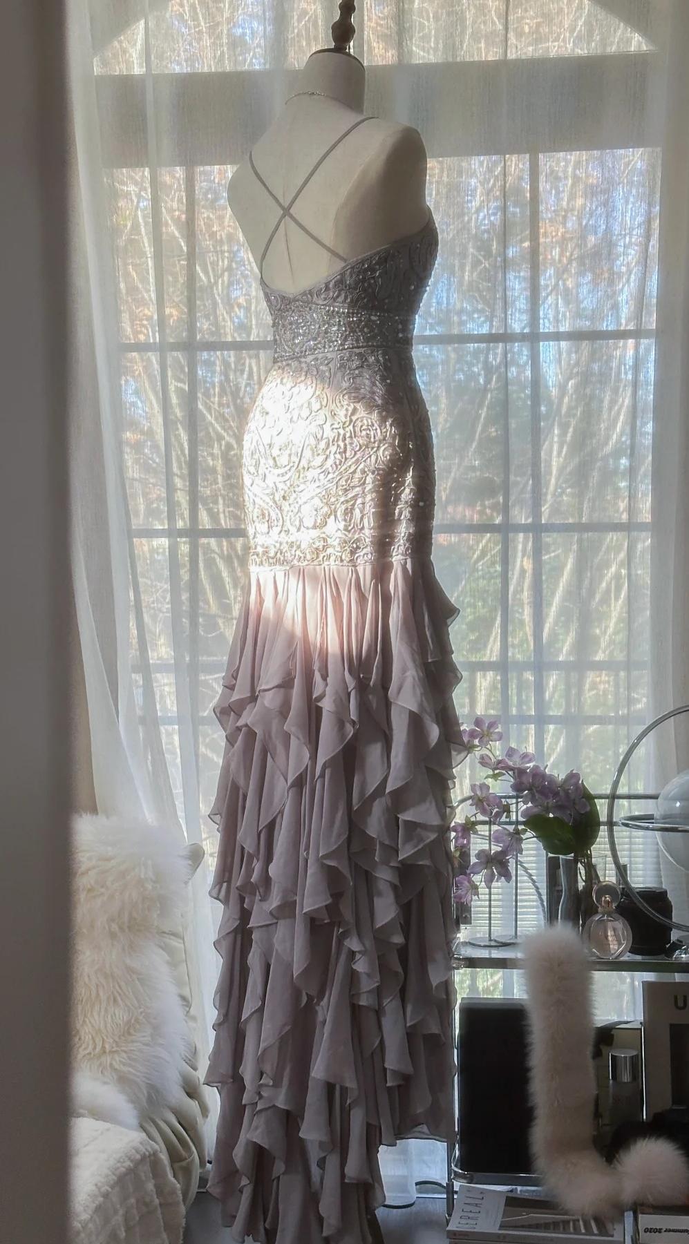Elegant Purple Spaghetti Strap Appliques Bodycon Open Back Evening Dresses Chiffon Sequin Long Prom Dresses ED01720