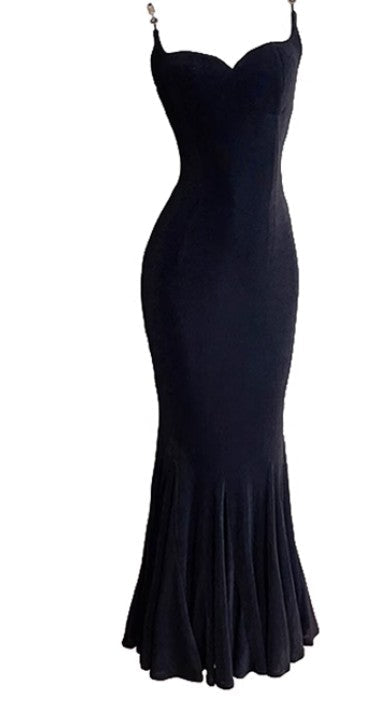 Elegant Spaghetti Strap Black Mermaid Backless Prom Dress ED01770