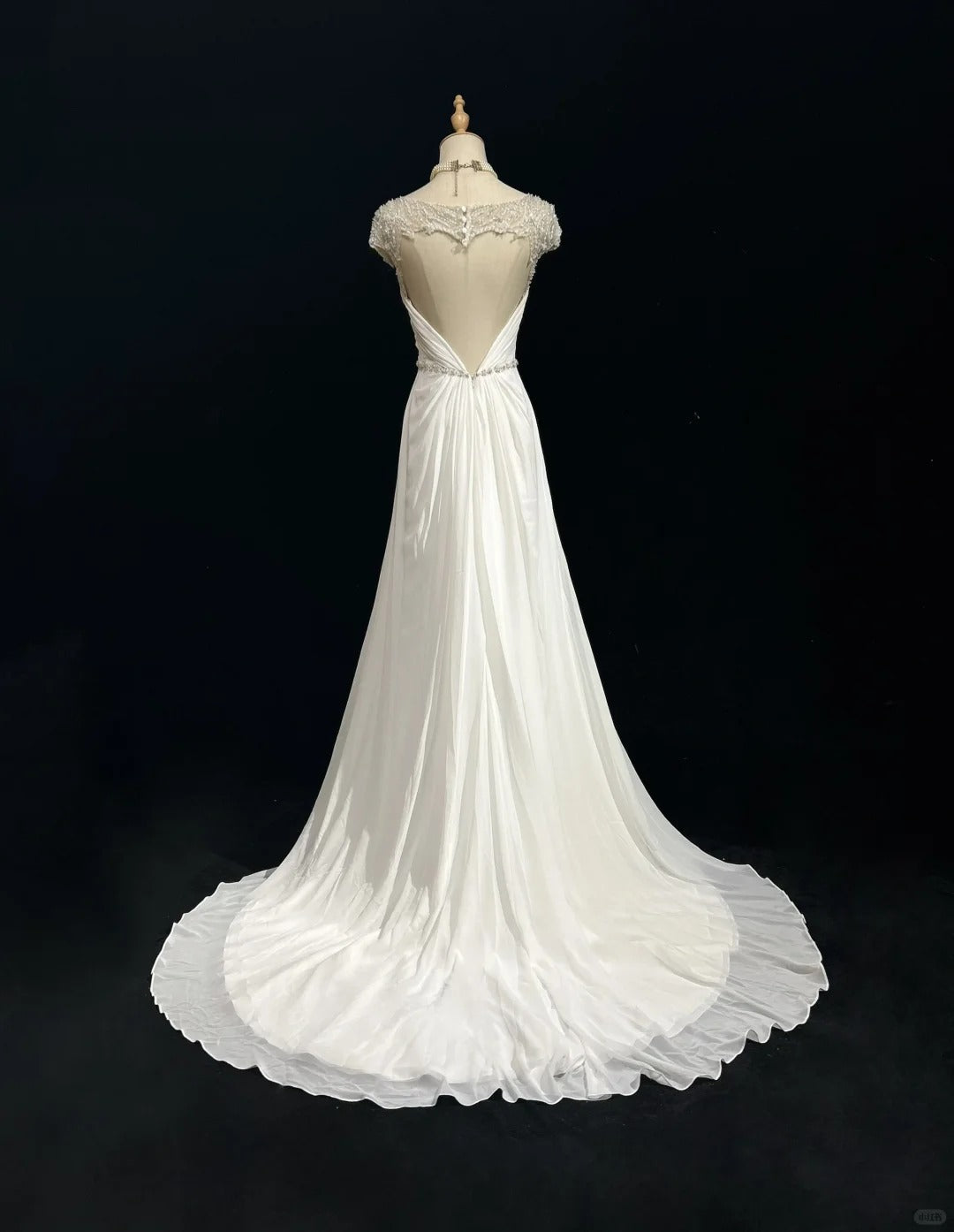 White Elegant A-Line Chiffon V-neck Long Prom Dress with Beading Simple Wedding Dress ED01804