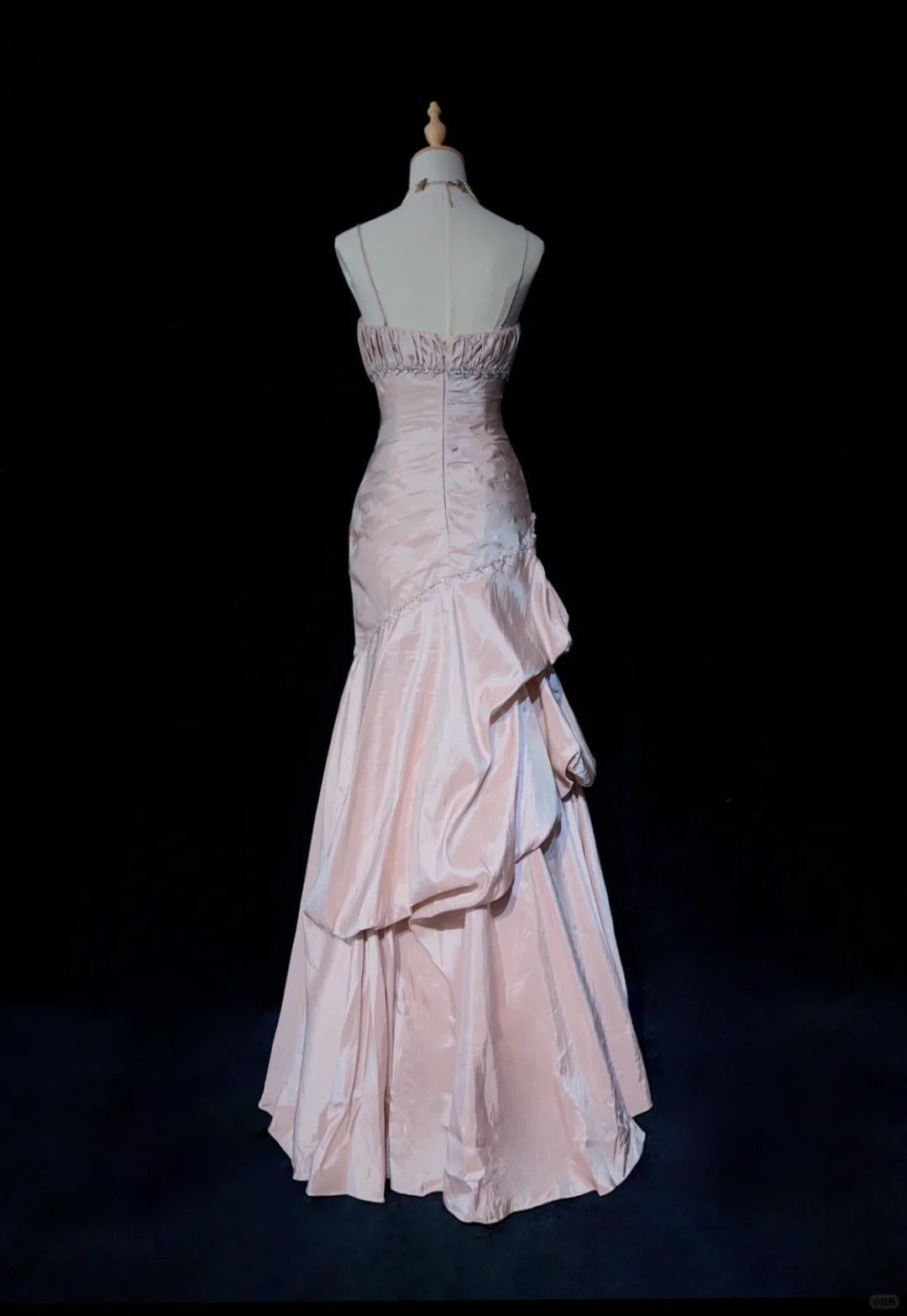 Sweet Spaghetti Straps Mermaid Evening Dress🩷 Pink Satin Layered Pleated Prom Dress with Beading ED01805