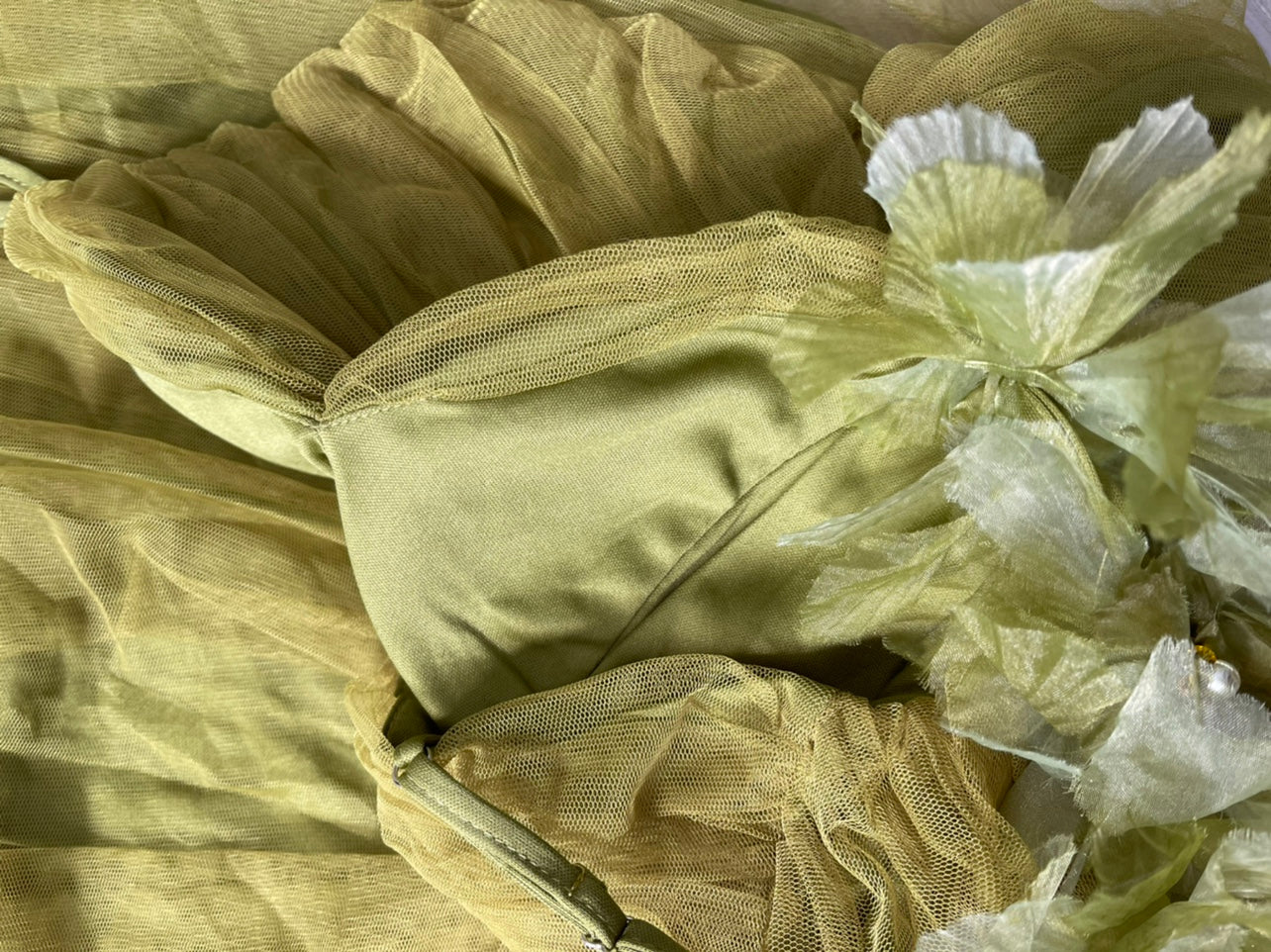 A-Line Olive Green Spaghetti Strap Tulle Long Prom Dress Sweet Birthday Evening Dress ED01834