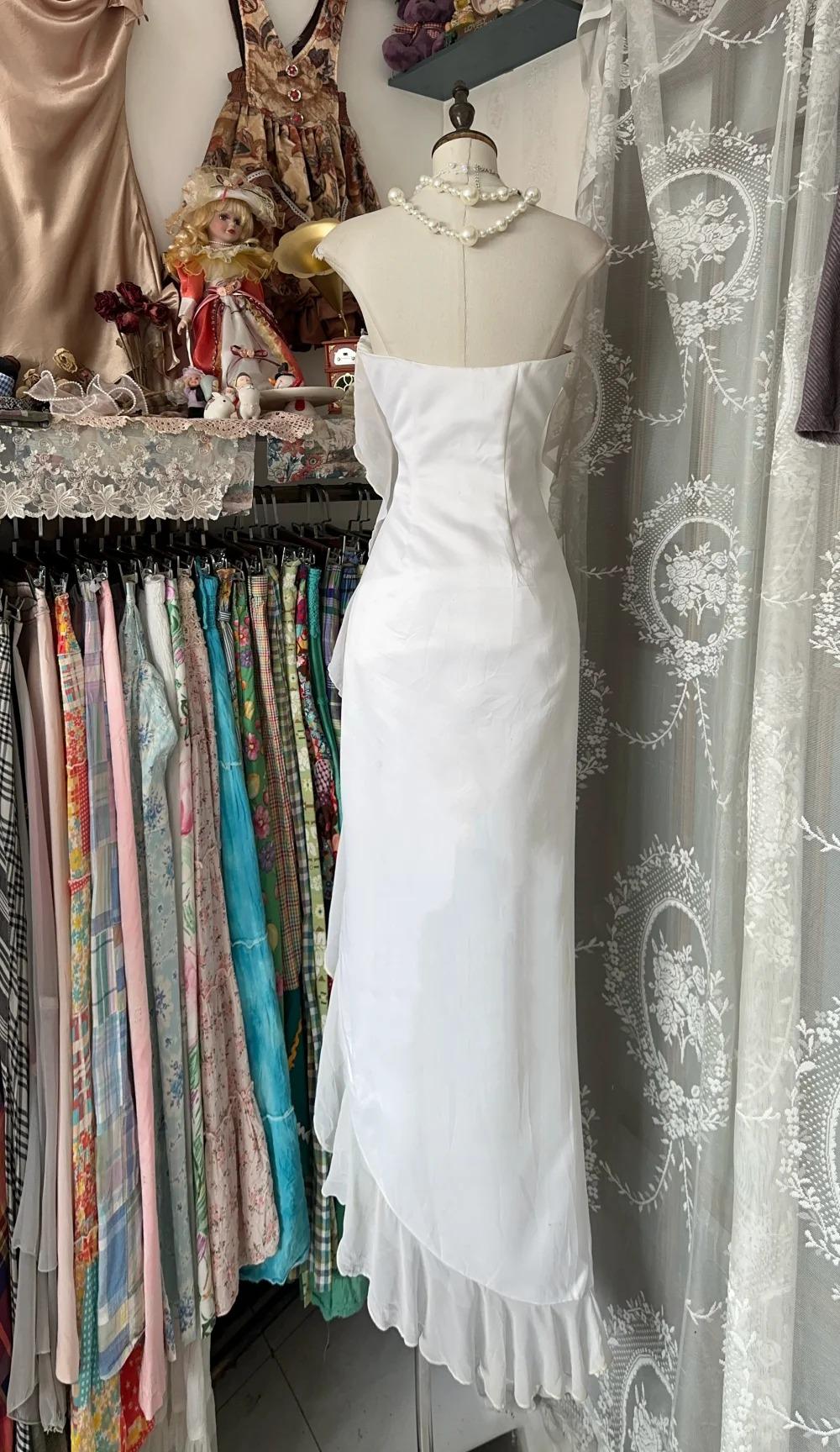 White Elegant Sheath Strapless Chiffon Prom Dress Birthday Dress ED01854