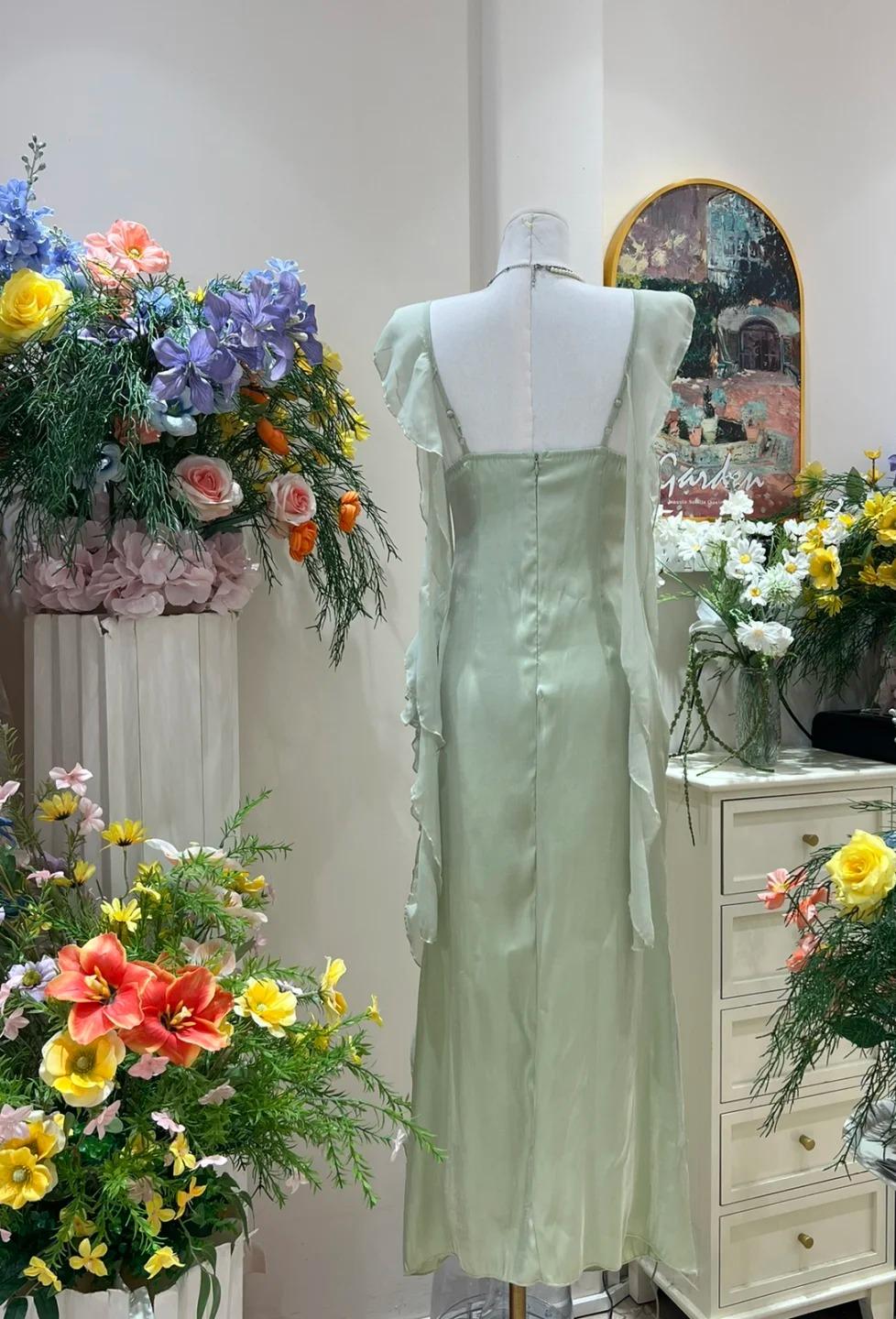 Gentle Pink Ruffled Bodycon Dress Chiffon V-Neck Ball Dress Birthday Dress ED01859