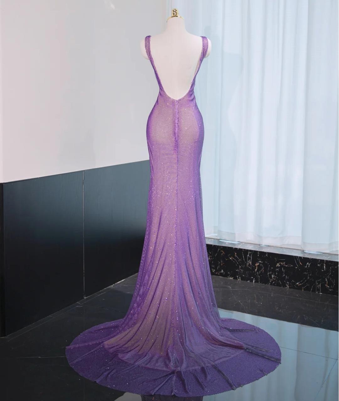 Noble Purple Mermaid Gown - Glitter Rhinestone Tulle Prom Dress for Special Ocassions ED01926