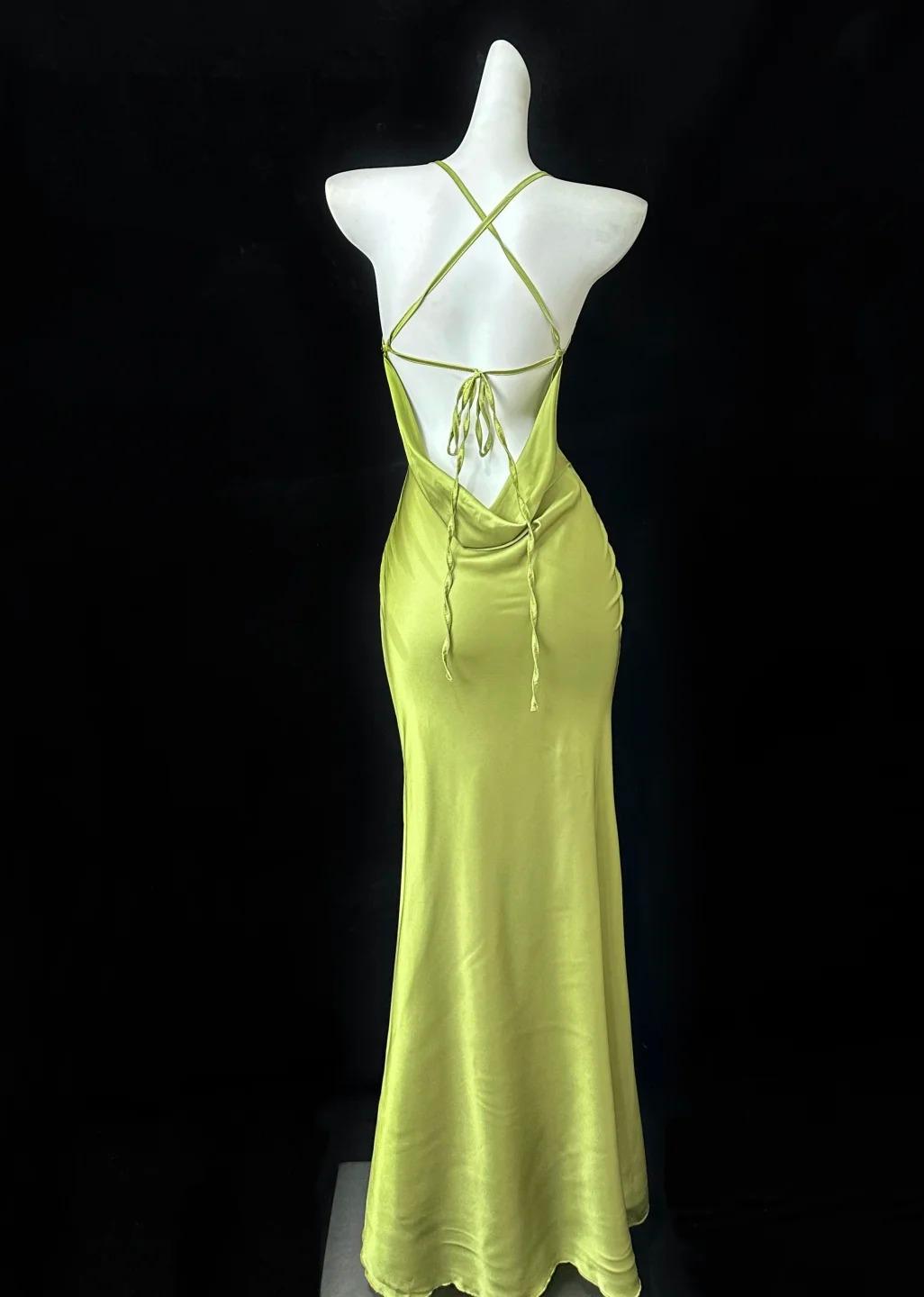 Gentle Satin Swing Neck Spaghetti Straps Mermaid Gown Elegant Backless Prom Dress for Quinceanera&Graduation ED01927