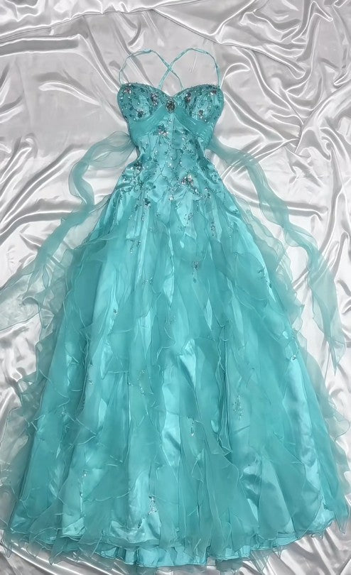 š 1950s Inspired Baby Princess Blue Prom Dress - Shimmering Sequins Tulle & Satin Ballgown for Formal Events ED01932