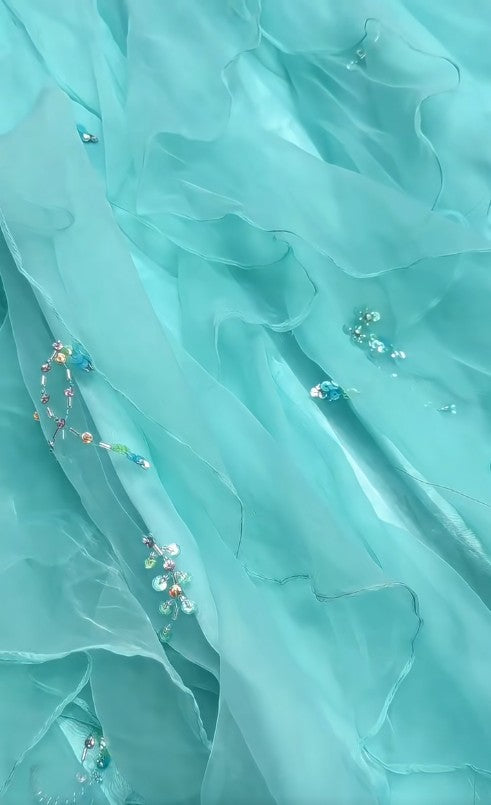 š 1950s Inspired Baby Princess Blue Prom Dress - Shimmering Sequins Tulle & Satin Ballgown for Formal Events ED01932