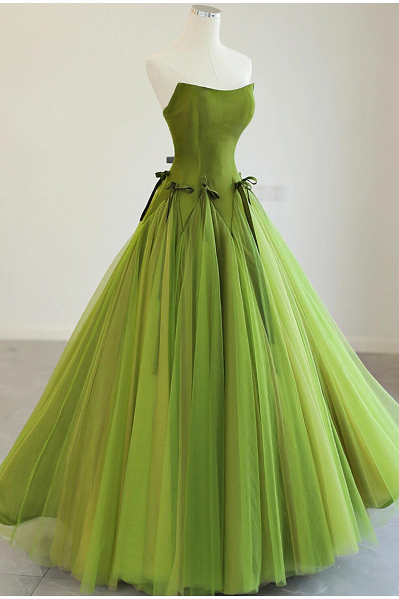 Green 💚Fairytale Tulle Ball Dress for Wedding & Birthday - Strapless A-line Evening Dress ED01939