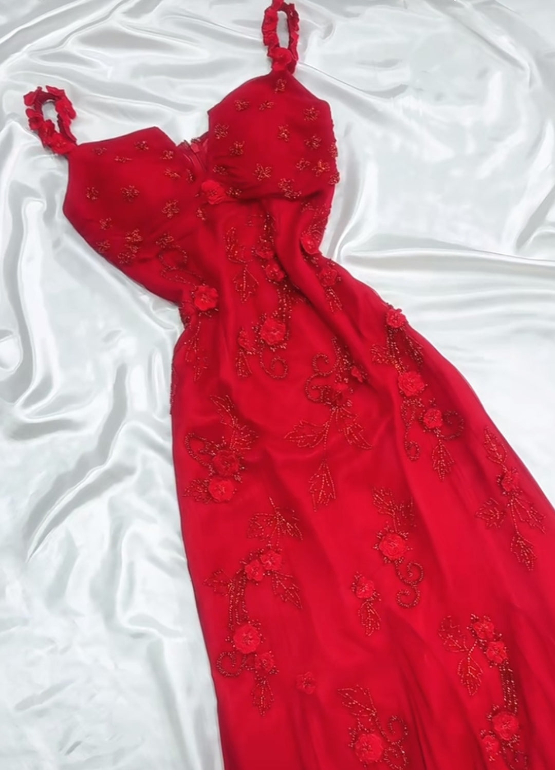 Retro Fairytale Red  Chiffon Prom Dress for Party&Birthday Glitter Beaded Applique Evening Gown  ED01954