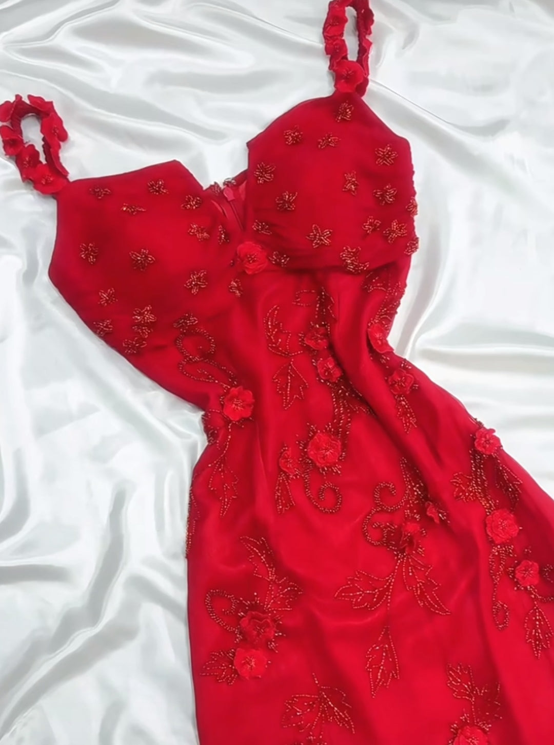 Retro Fairytale Red  Chiffon Prom Dress for Party&Birthday Glitter Beaded Applique Evening Gown  ED01954