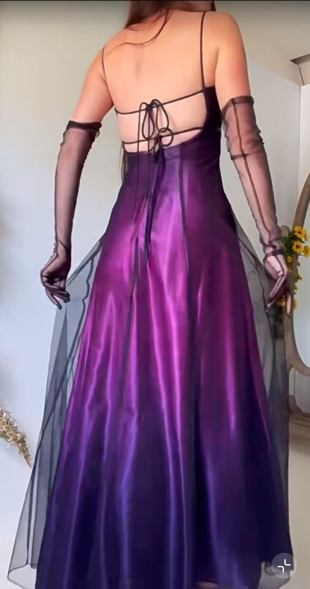 90s Midnight Purple Satin Long Prom Dress Enchanted Spaghetti Strap Beading & Tulle Evening Gown ED01959