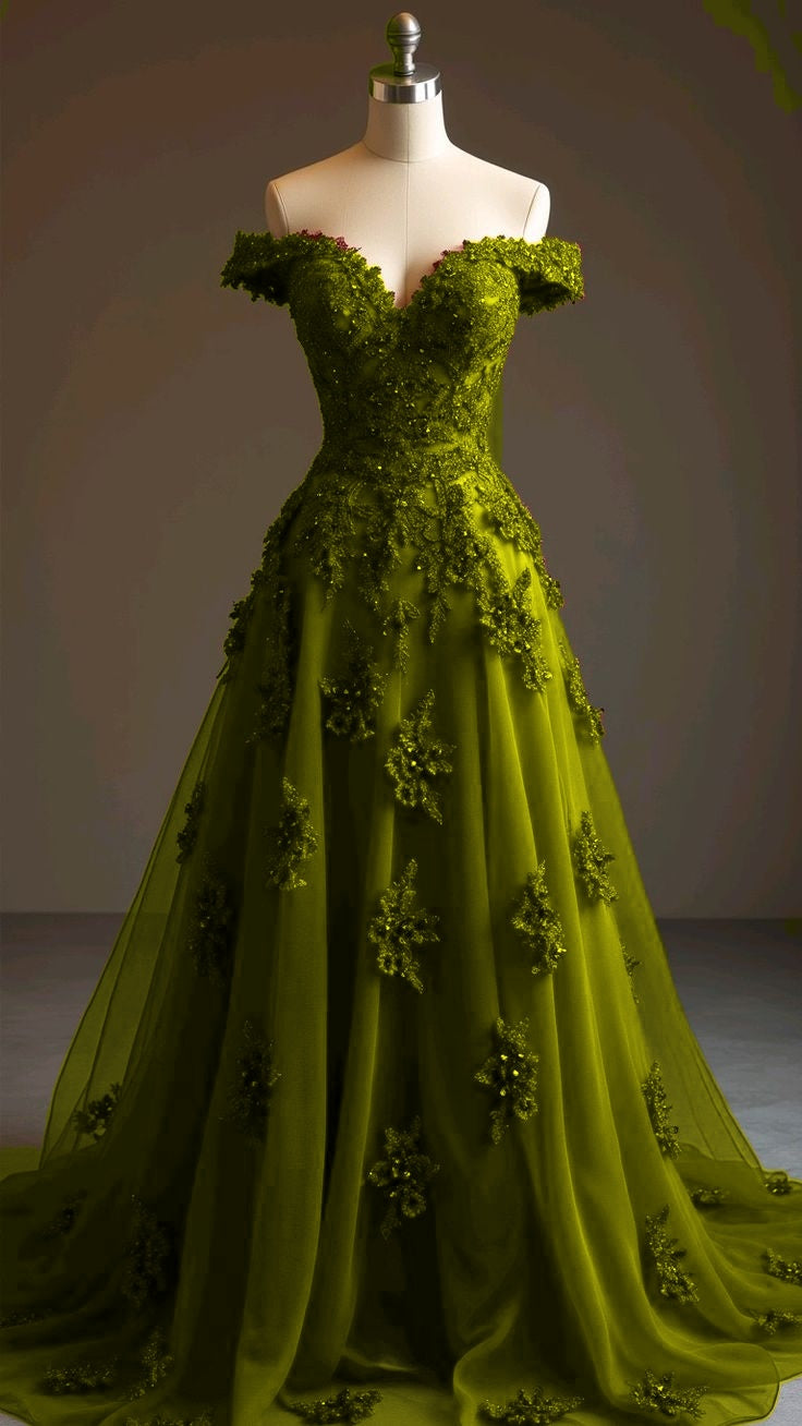 Gorgeous Red A-line Off-the-shoulder Tulle Beaded Long Prom Dress Formal Applique Evening Dress ED01977