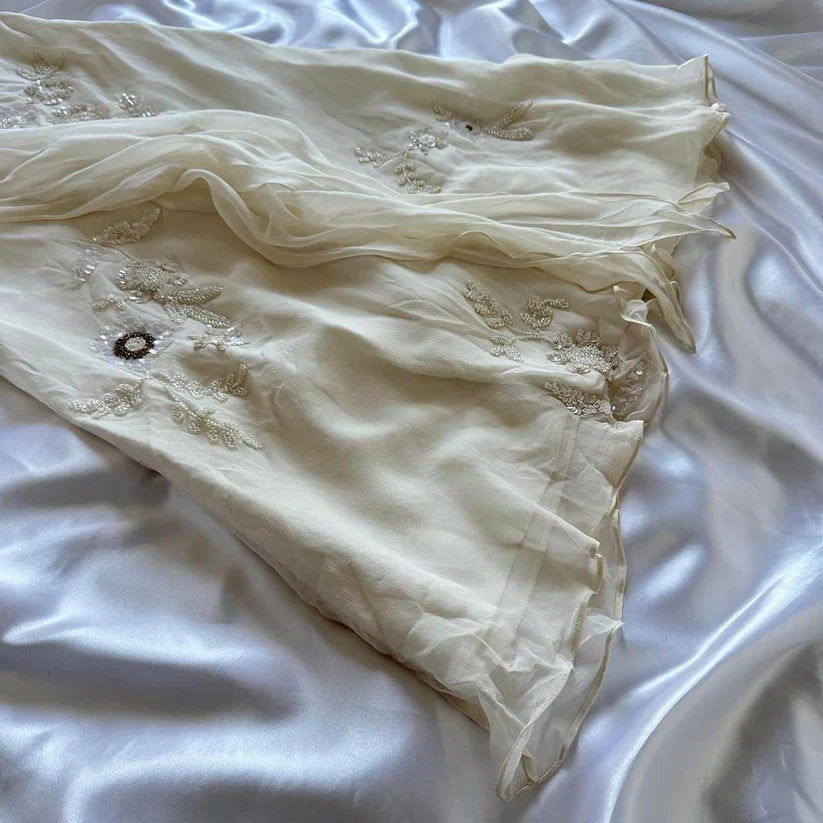 Vintage White Spaghetti Straps Chiffon Sheath Gentle Prom Dresses with Beading ED01985