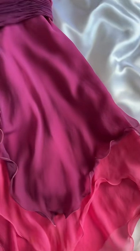 Fairytale Gothic V-neck A-Line Chiffon Party Dress Vintage Gradient Pink Short Prom Dress ED02015