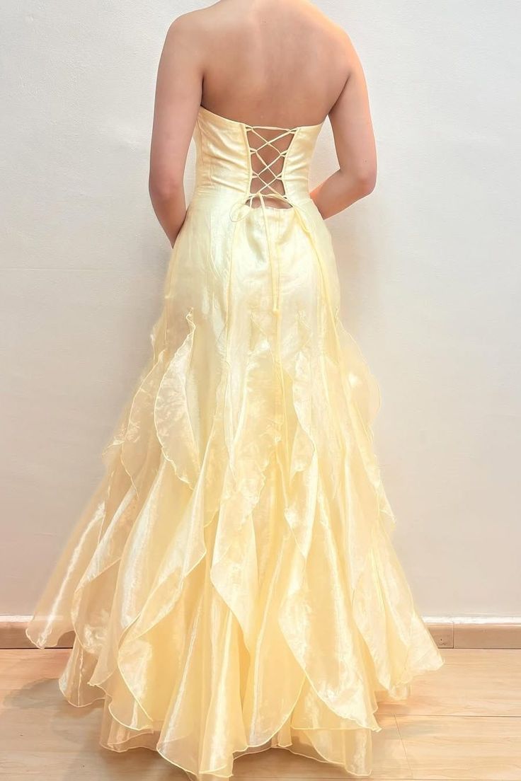 Chic Yellow Strapless Chiffon Mermaid Backless Evening Dresses ED02066