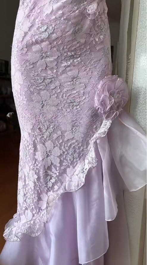 Royal Purple Strapless Lace Chiffon Party Dress Elegant Evening Dress ED02083