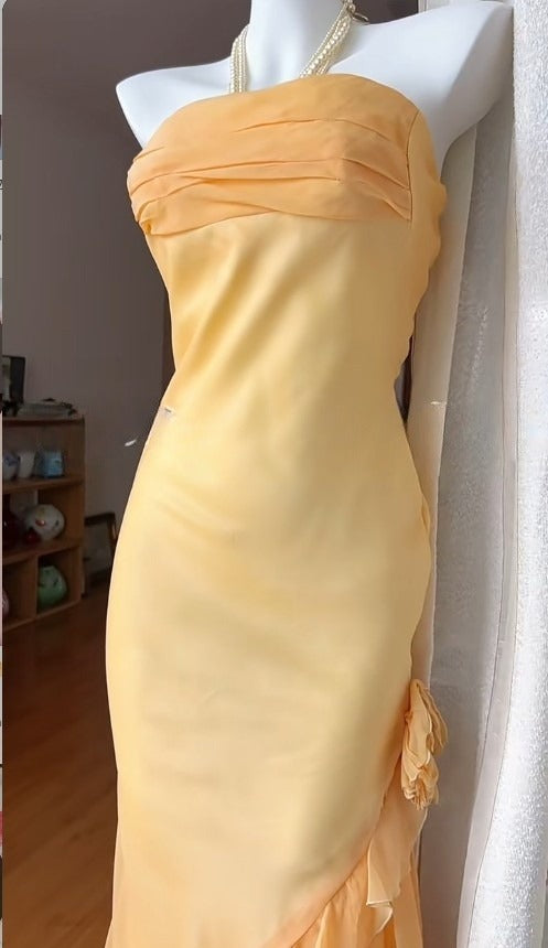 Fairytale Strapless Ruffled Sheath Party Dresses Gradient Orange Formal Evening Dress ED02085