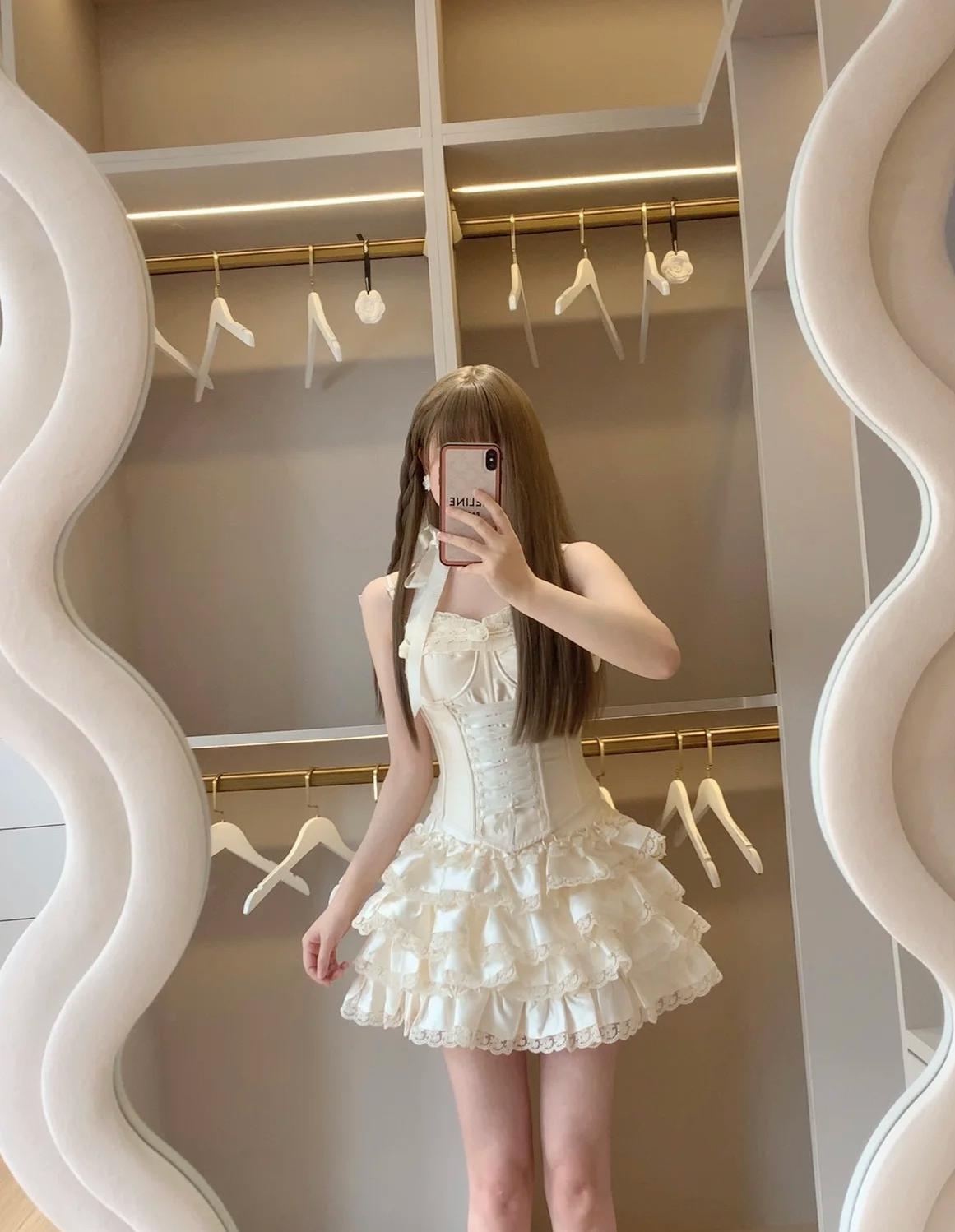Princess-Inspired Spaghetti Straps Satin Lace Satin Short Prom Dresses Cute A-Line Two-Piece Homecoming Dress ED02124