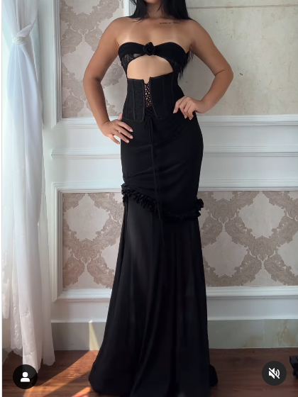 Sexy Yellow Chiffon Mermaid Evening Dress Chic Strapless Party Dress ED02127