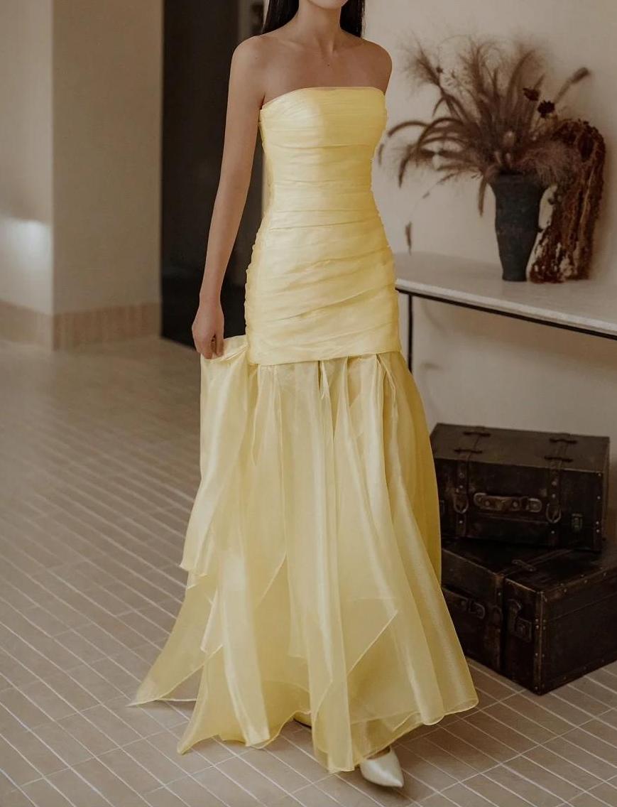 Yellow Off Shoulder Strapless Mermaid Long Evening Dress Gorgeous Party Dress ED02158