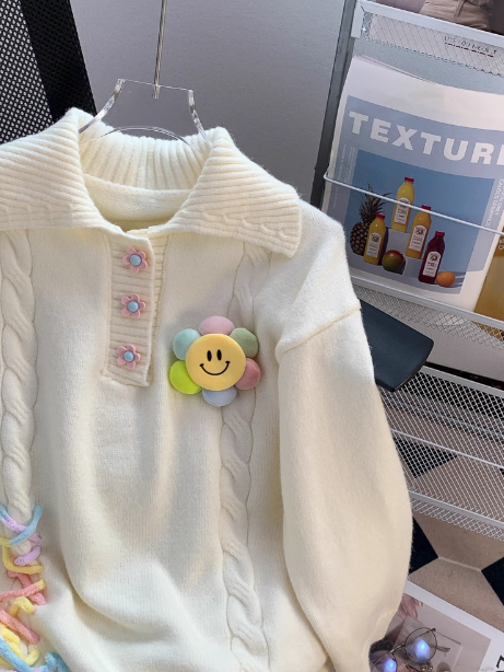 Preppy style polo collar sweet loose sweater ED0217