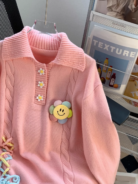 Preppy style polo collar sweet loose sweater ED0217