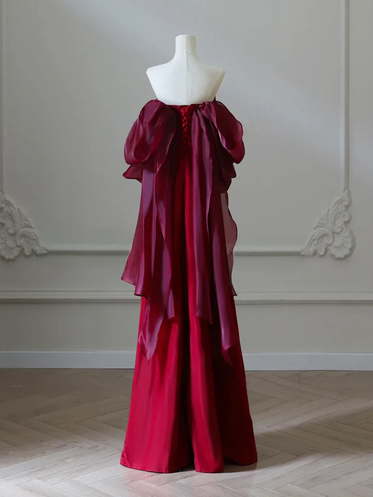 Simple Satin Burgundy Long Prom Dress, Burgundy Long Evening Dress ED022