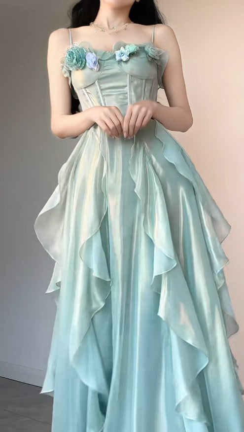 Tiffany Blue Fairytale Birthday Party Dress Spaghetti Straps Chiffon A-Line Princess Prom Dresses ED02212