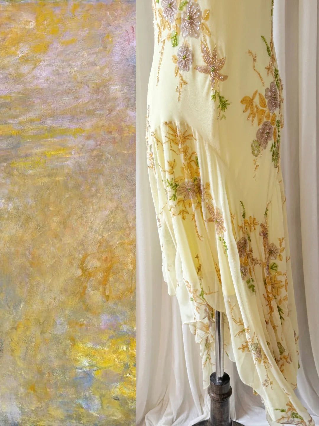 Vintage Yellow Beaded Chiffon Spaghetti Straps Sheath Prom Dresses ED02226