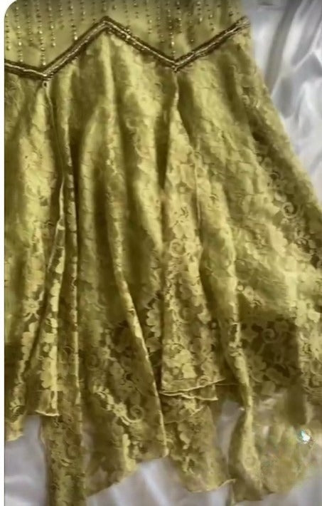 Vintage Spaghetti Straps Mermaid Lace Chiffon Prom Dresses with Beading ED02241