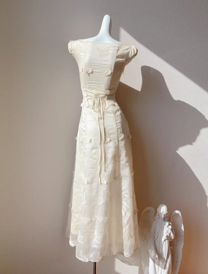 Hollow Butterfly Embroidery Dress French Summer Vacation Waist Gentle Dress ED02249