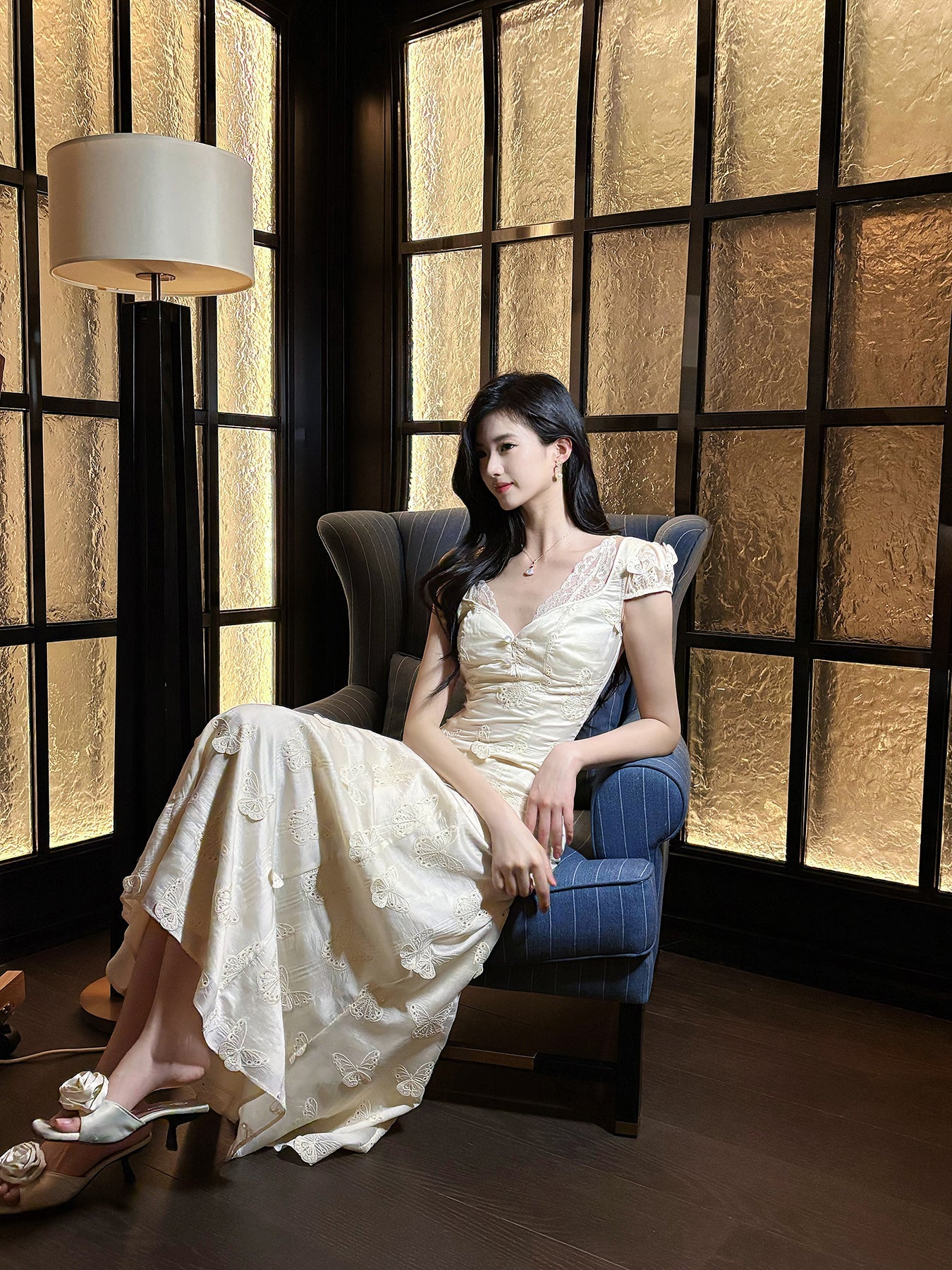Hollow Butterfly Embroidery Dress French Summer Vacation Waist Gentle Dress ED02249