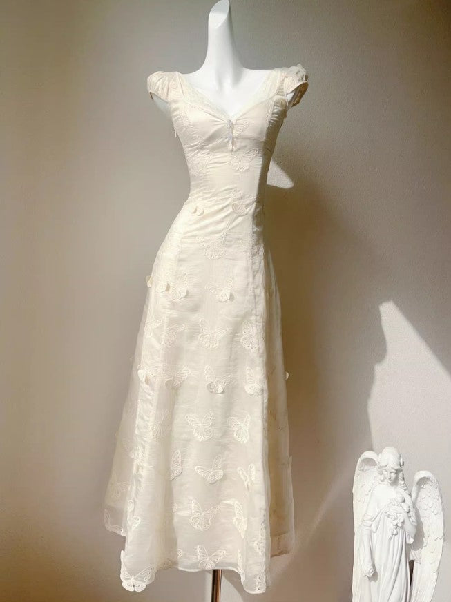 Hollow Butterfly Embroidery Dress French Summer Vacation Waist Gentle Dress ED02249