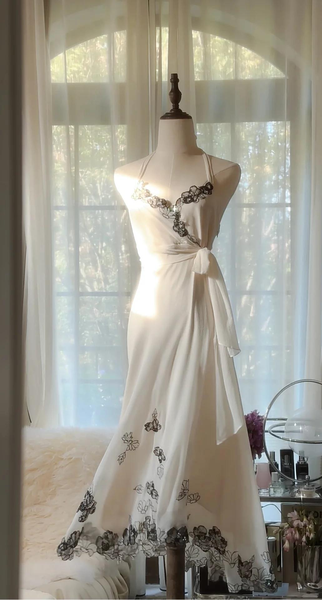 Gentle White Spaghetti Straps Mermaid Chiffon Lace Prom Dresses Elegant Party Dresses ED02285