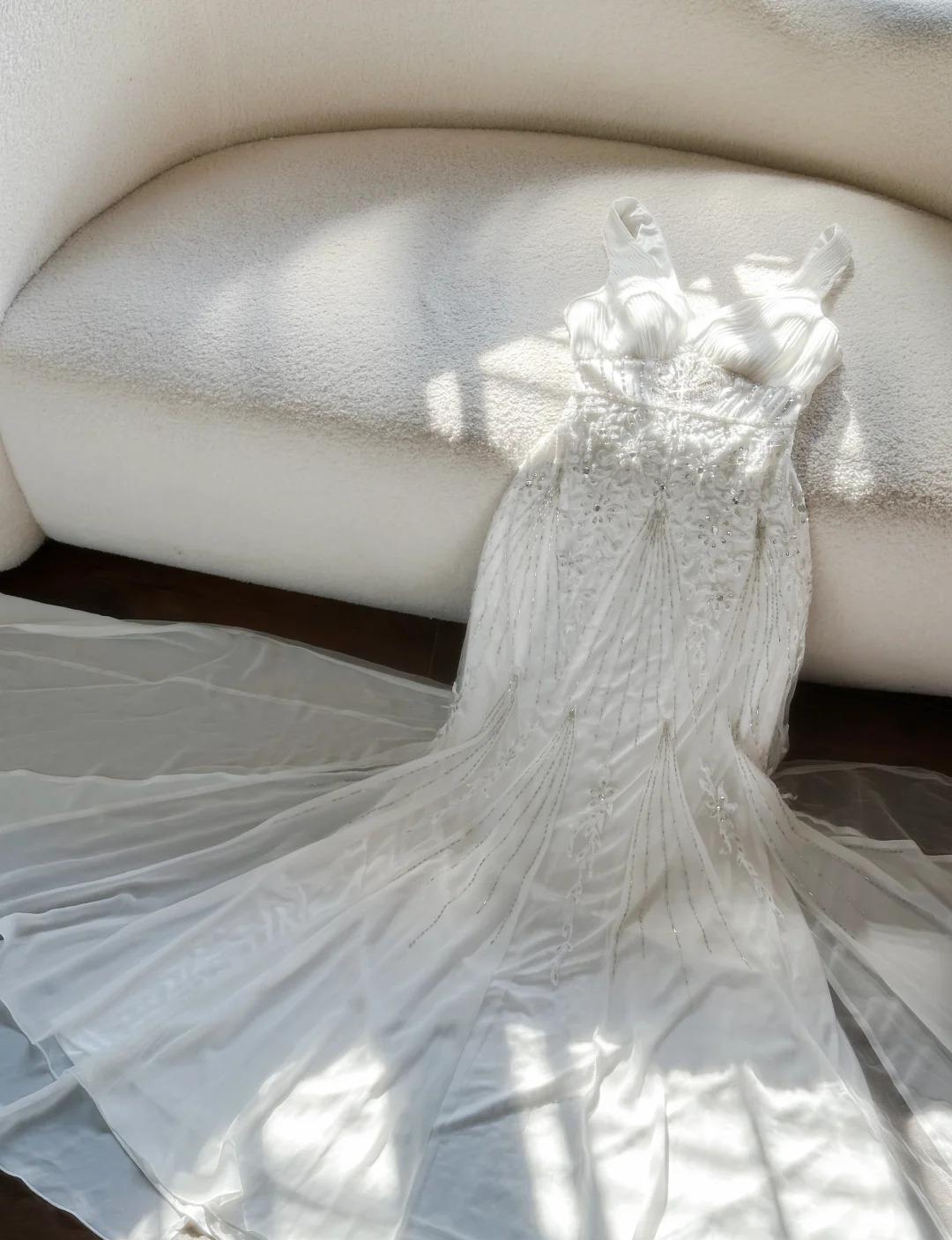 Elegant White V-Neck Chiffon Beaded Mermaid Prom Dresses Vintage Evening Gowns ED02292