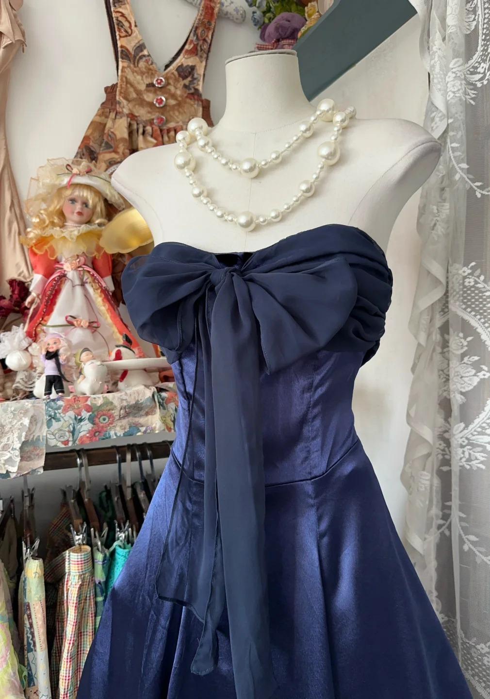 Elegant Navy Strapless Satin Mermaid Short Party Dresses ED02360