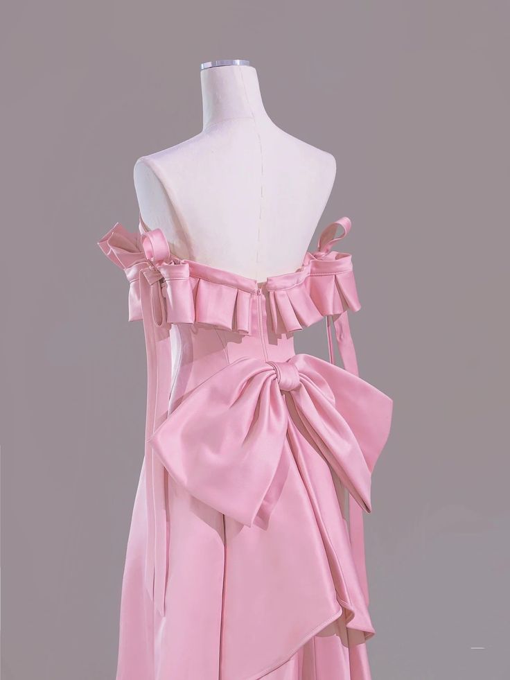 Beautiful Pink A-Line Off Shoulder Satin Train Wedding Dress Formal Evening Gowns ED02383