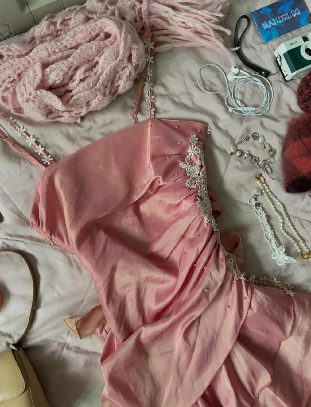 Sweet Vintage Outfits for Party Y2K Spaghetti Straps Sheath Chiffon Satin Short Prom Dresses ED02405