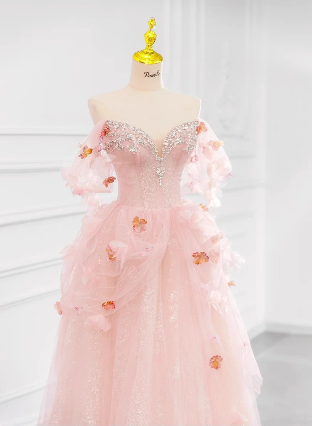 Fairytale Pink Off-the-shoulder A-Line Tulle Wedding Dress ED02423