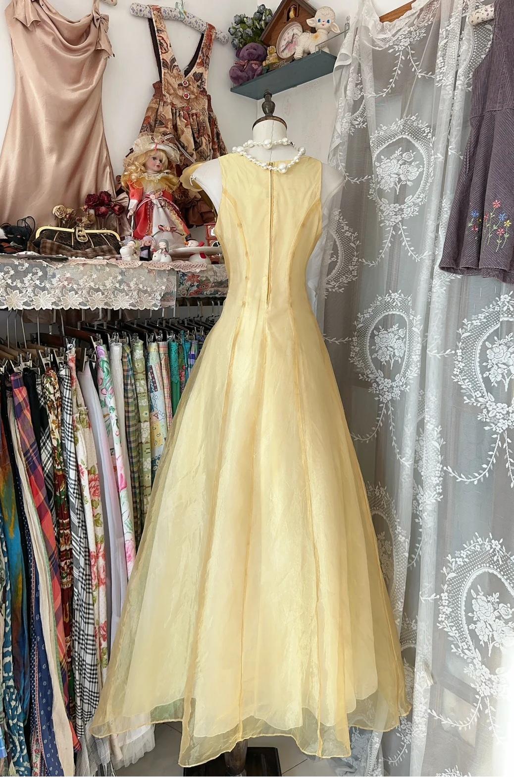 Glam Butter Yellow Evening Gowns Round Neck A-Line Tulle Party Dress ED02441