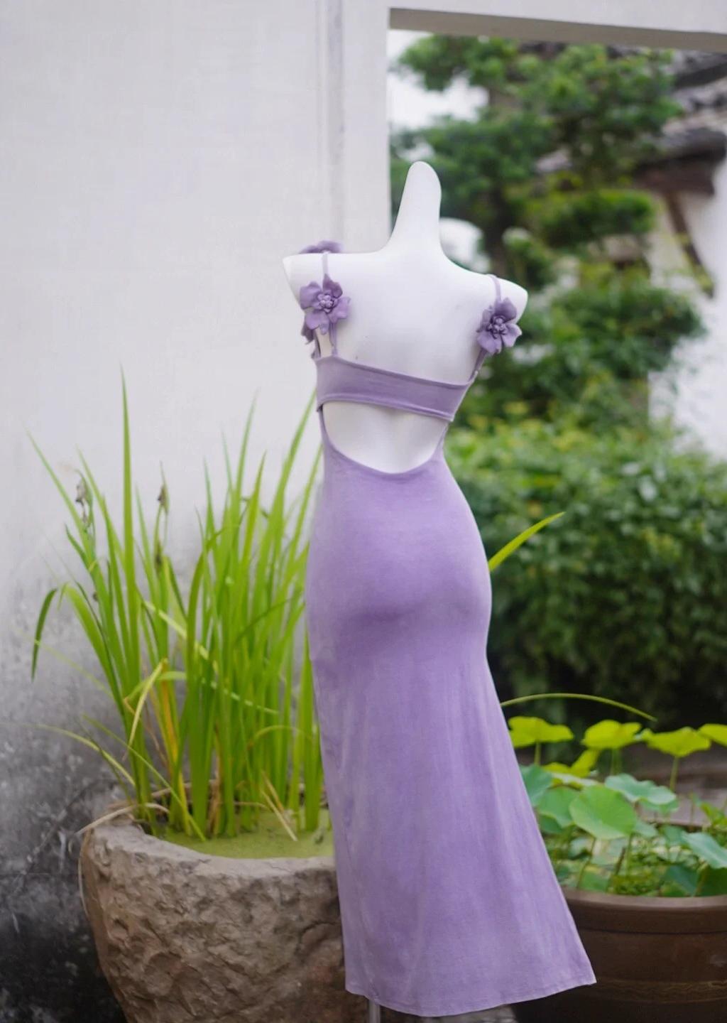 Fairytale Lilac Square Neck Applique Bodycon Short Prom Dresses Party Dress with Slits ED02449