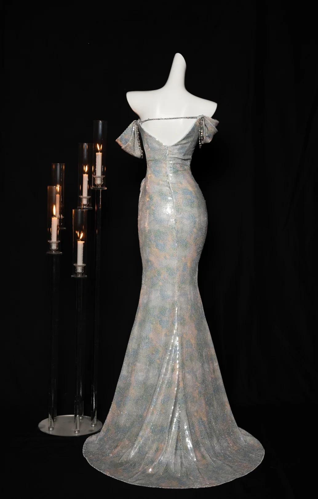 Elegant  Off-shoulder Mermaid Sequined Prom Dresses With Open Back Formal Evening Gowns ED02453