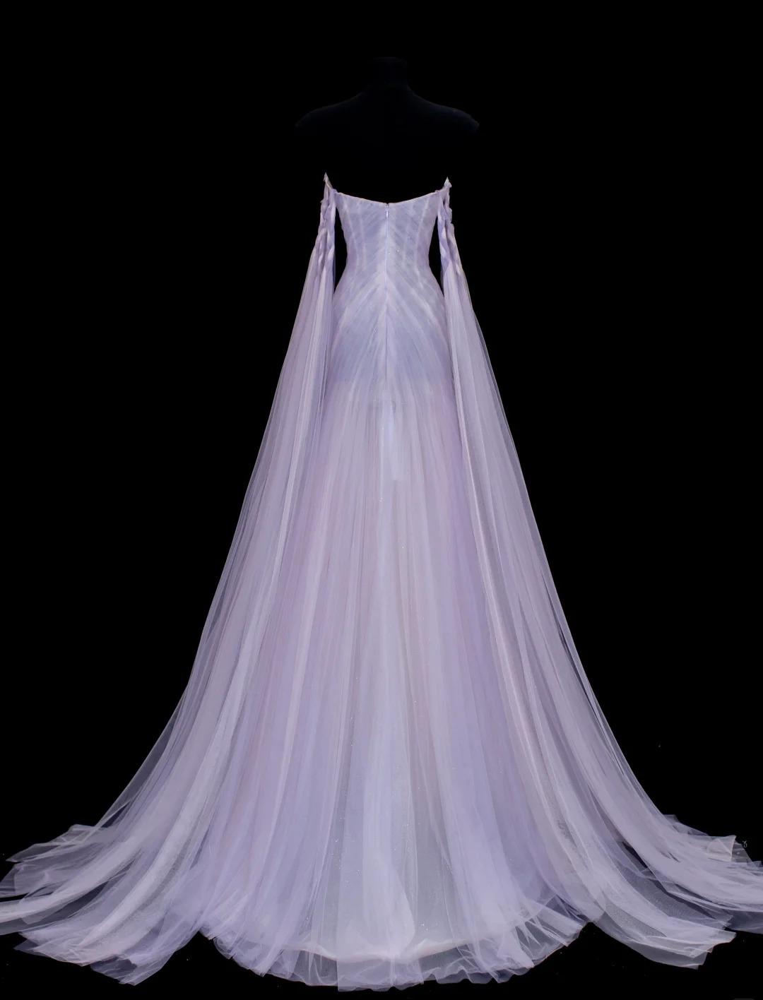 Elegant Purple Strapless A-Line Tulle Long Prom Dresses Formal Evening Gowns ED02470