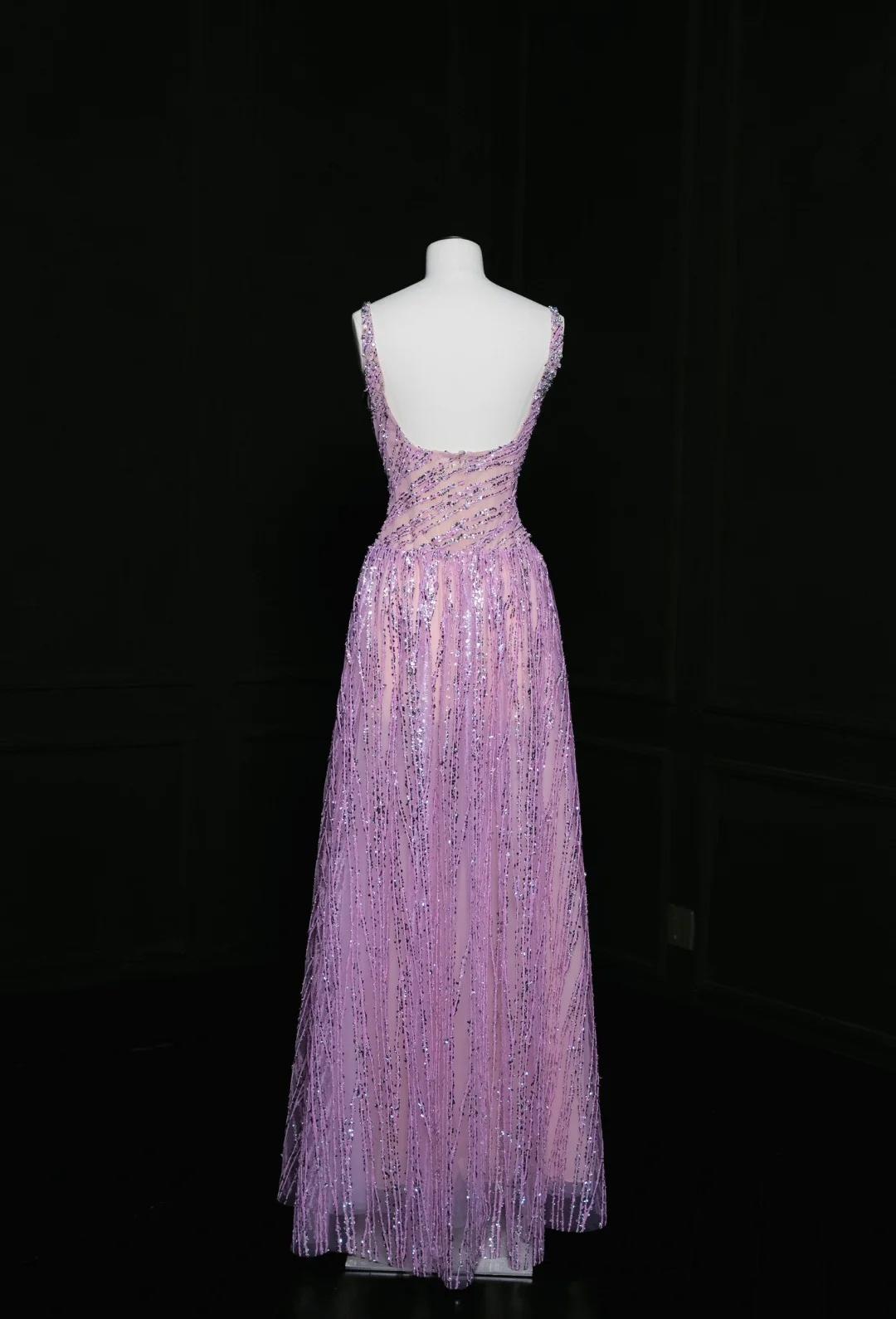 Gorgeous Purple Square Neck A-Line Sequin Prom Dresses Sweet Birthday Party Dress ED02477
