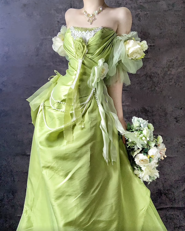 Sweet Green Off Shoulder A-Line Satin Long Prom Dresses Formal Evening Gowns ED02498