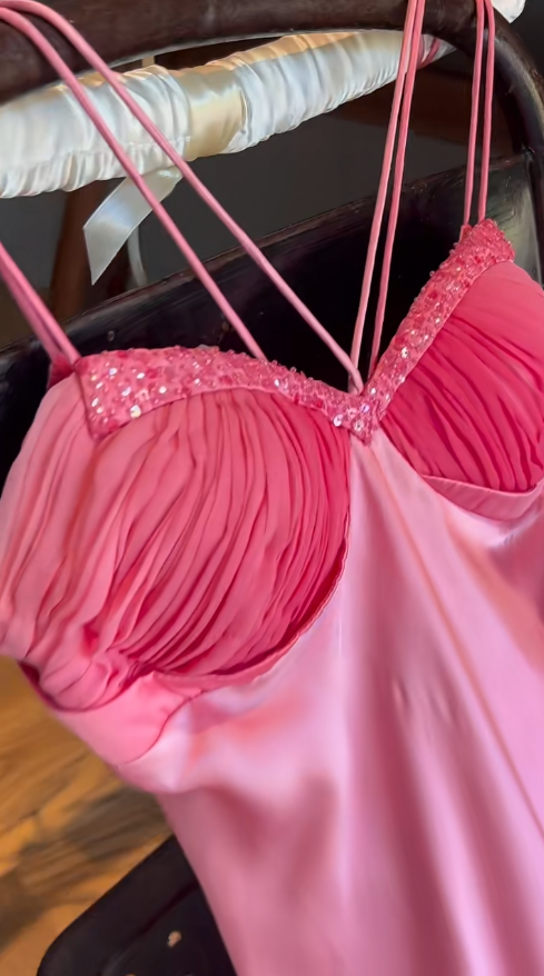 Elegant Pink Straps Mermaid Satin Long Prom Dresses Formal Evening Gowns ED02499