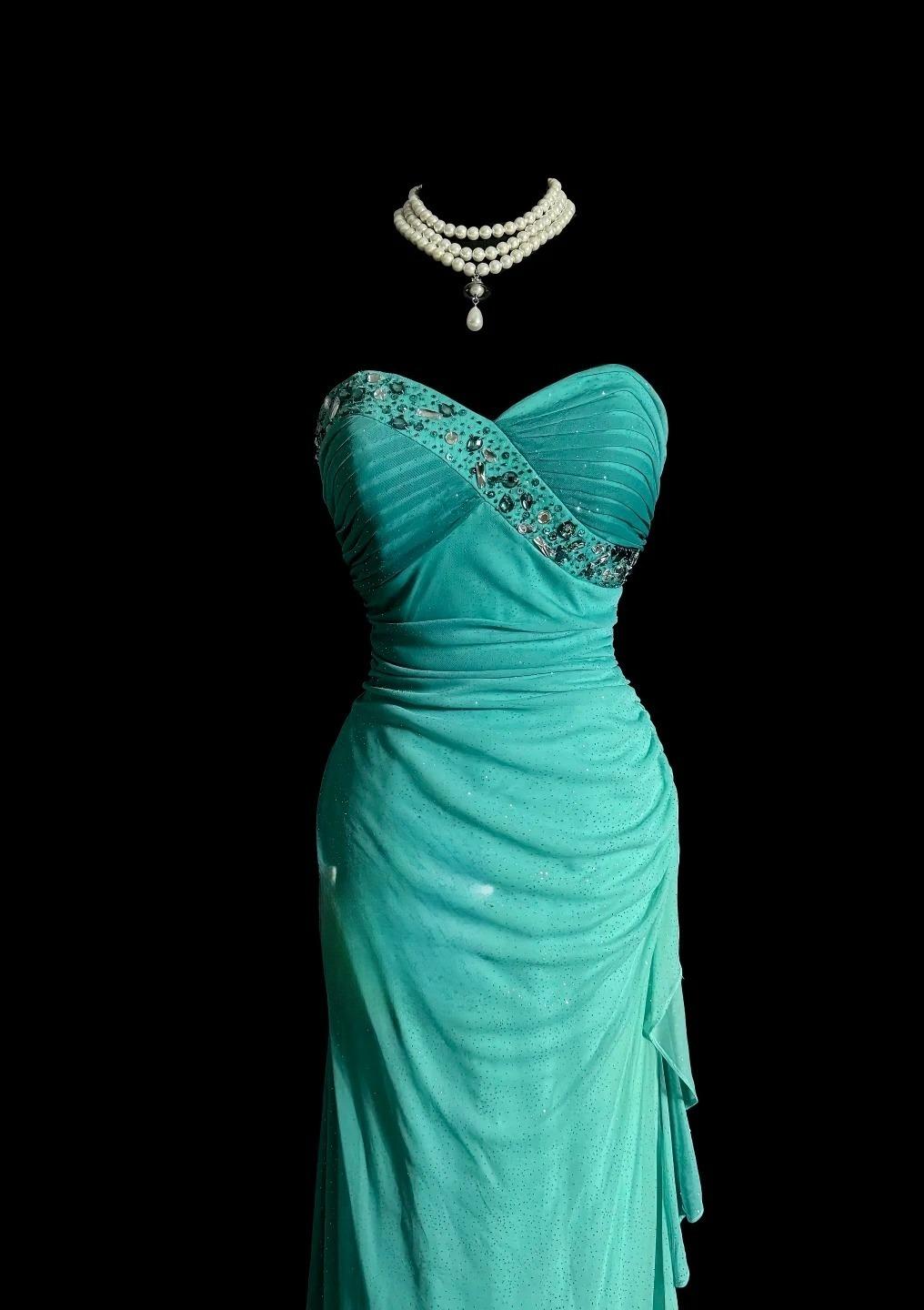 Tiffany Blue Glitter Chiffon Sweetheart Sheath Prom Dresses Formal Evening Gowns with Ruffles ED02520