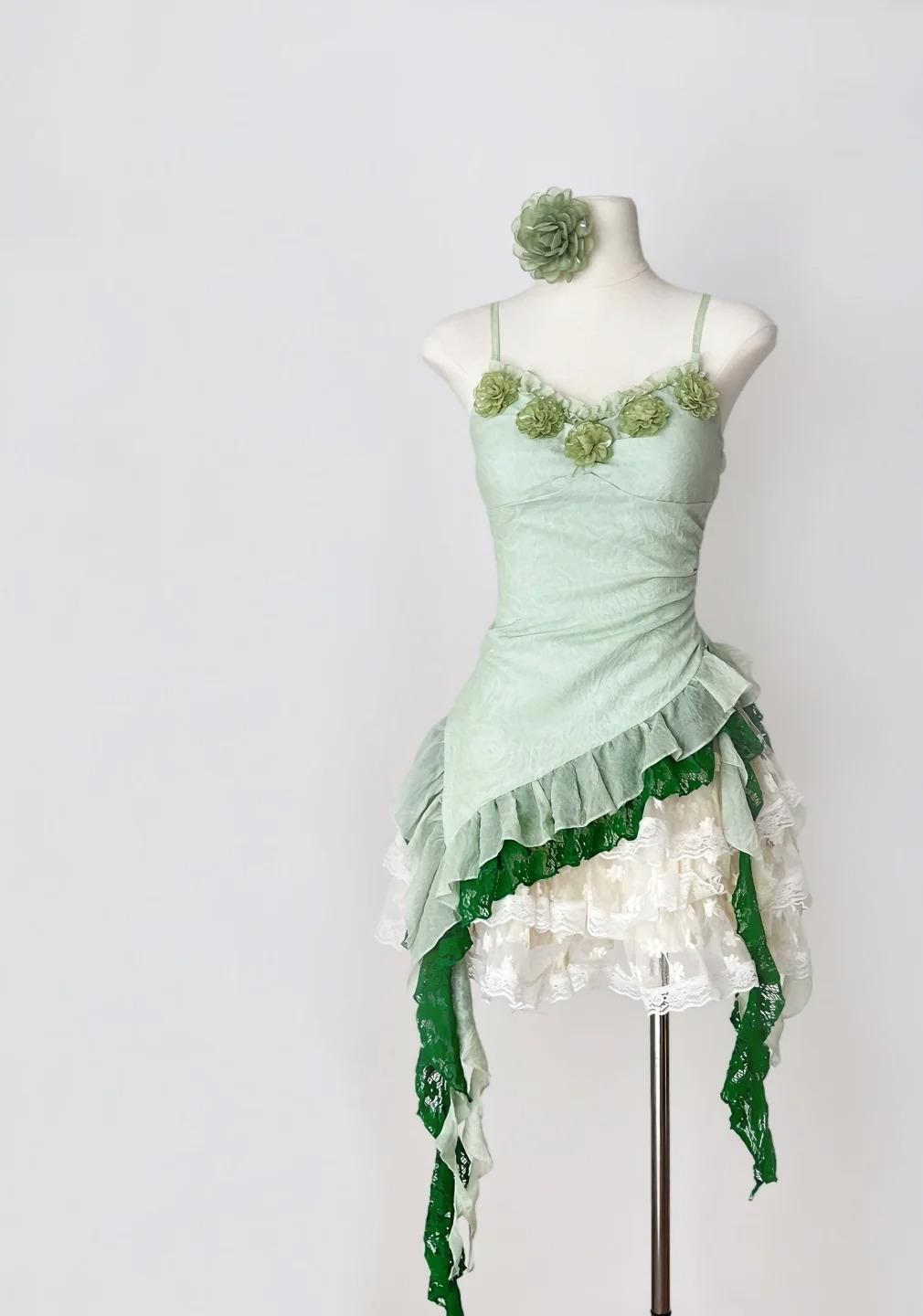 Fairytale Green Spaghetti Straps Bodycon Lace Tulle Short Prom Dresses Homecoming Dresses ED02542