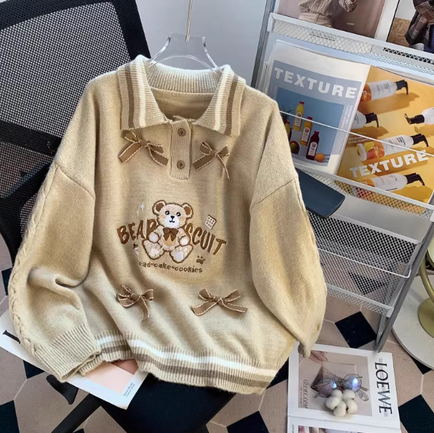 Sweet preppy style polo neck pullover sweater ED0254