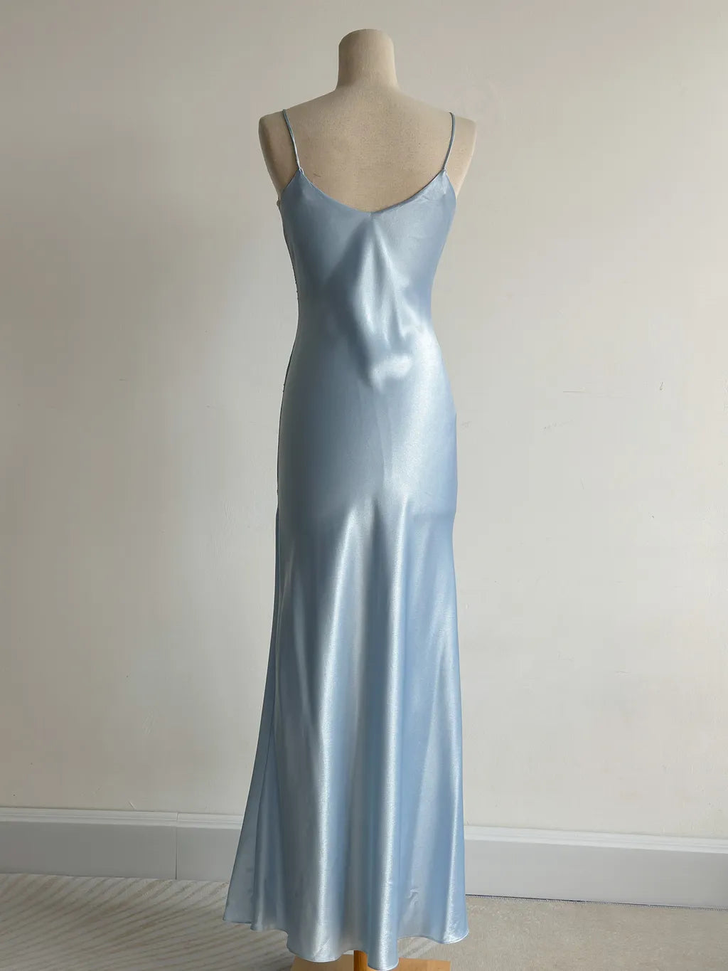 Simple Grey Blue Spaghetti Straps Mermaid Satin Beading Party Dress ED02559